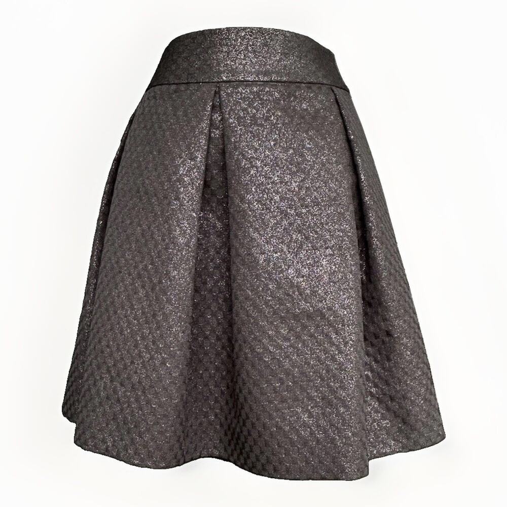 Kate Spade Metallic Jaquard Pleated Mini Skirt Sz 6 Black Shimmer Holiday Party